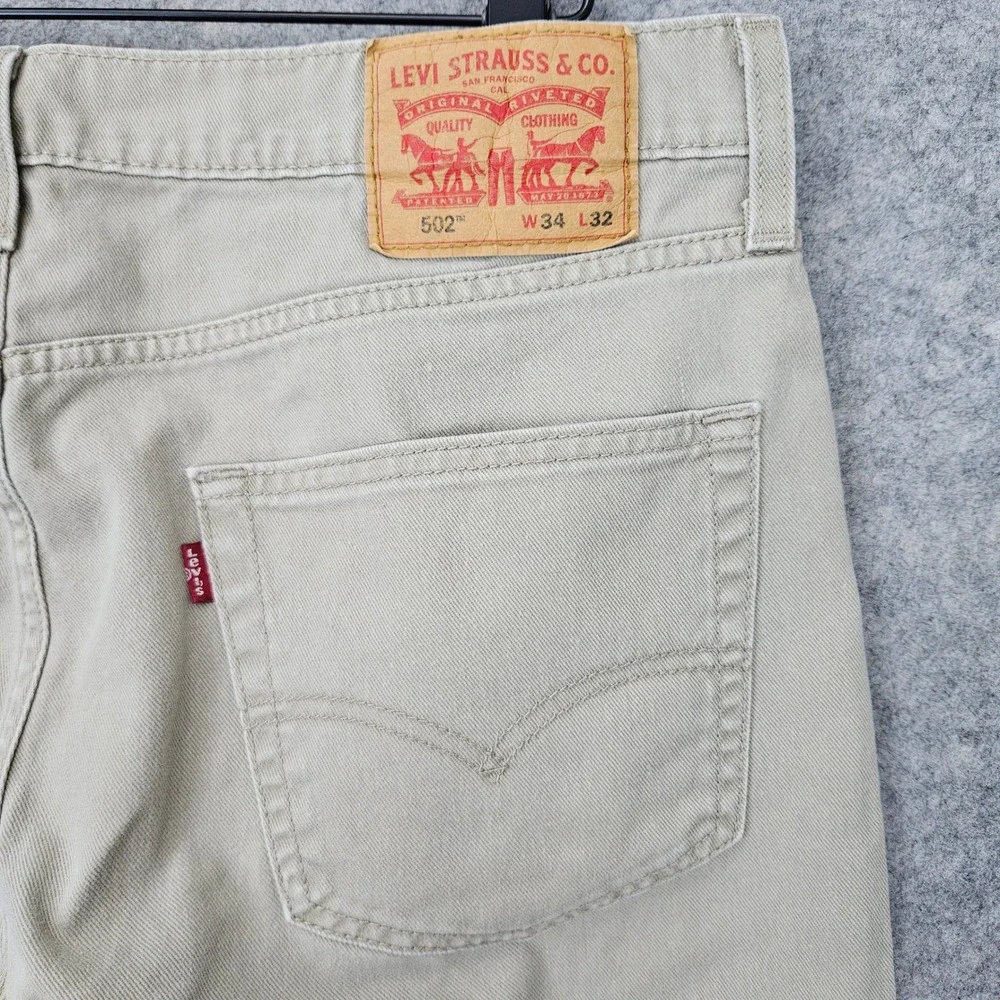 Levi's 502 Regular Taper Jeans Men's 34x32 Khaki Tan Beige Stretch Denim 2021